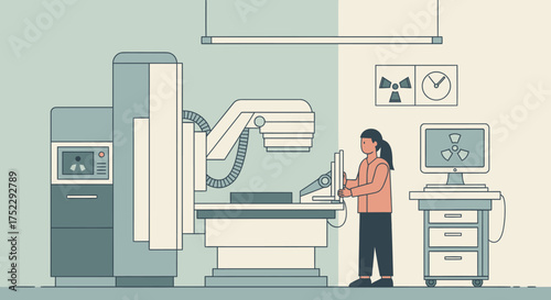 Female Radiologist Operating X-Ray Machine for Medical Diagnosis.
