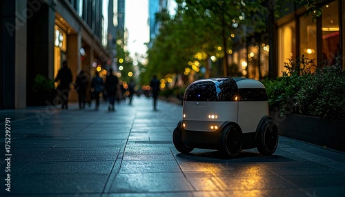 Autonomous Delivery Robot Driving On City Street