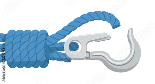 Blue Rope Tied to a Silver Metal Hook.
