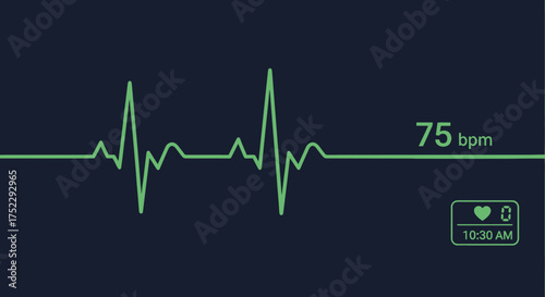 Heart Rate Monitor Displaying Vital Signs with 75 BPM.