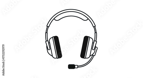 Black and white outline illustration of a gaming headset with microphone.