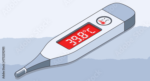 Digital Thermometer Displaying High Fever Temperature of 39.8 Degrees Celsius.