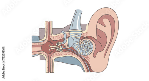 Detailed illustration of the human ear anatomy showing inner workings.