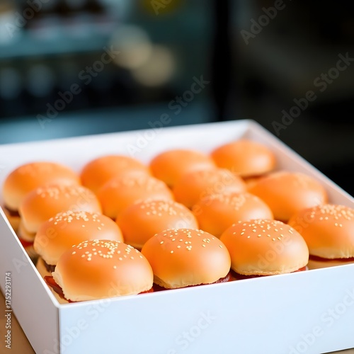A box of delicious mini burgers, perfect for parties and events