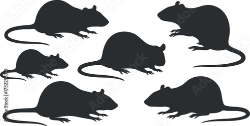 Collection of rat silhouettes in various poses suitable for design and illustration projects.