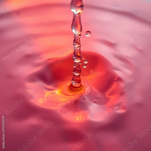 Capturing the beauty of a water drop splashing into a vibrant pink liquid with delicate ripples