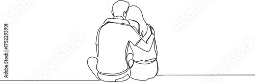 A minimalist line drawing of a couple sitting together, expressing love and intimacy.