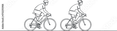 Two cyclists riding bicycles in a continuous motion illustration depicting fitness and outdoor activity.