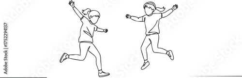 Two joyful children jumping in the air, showcasing happiness and carefree energy in a playful illustration.