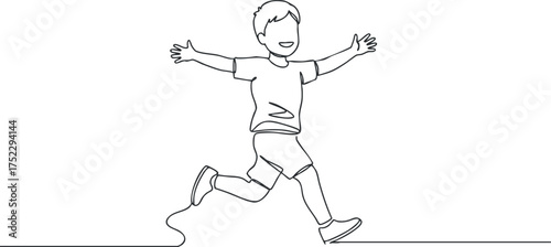 A joyful child running freely with arms outstretched in a playful and carefree manner.
