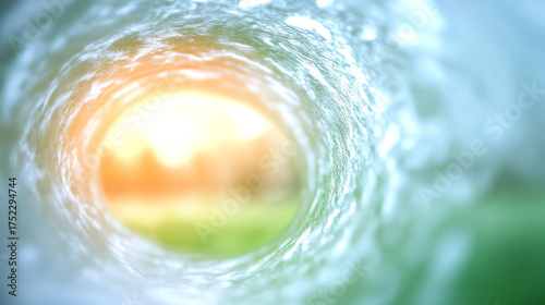 A serene, blurred perspective of sunlight filtering through rippling water, evoking peace and tranquility in nature.