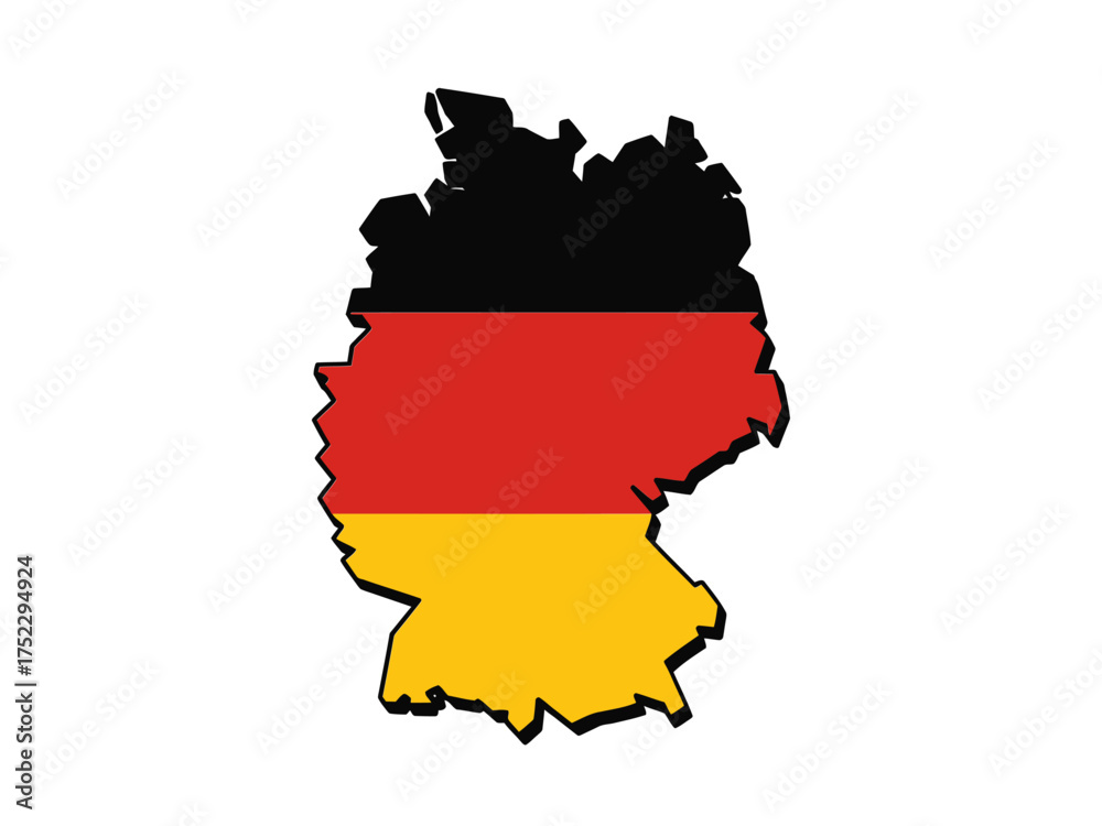 Fototapeta premium Germany map silhouette, black red gold stripes, patriotic symbol, European country outline, travel souvenir graphic, modern vector artwork