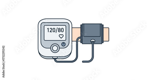 Digital Blood Pressure Monitor with Cuff Displaying 120-80 Reading.
