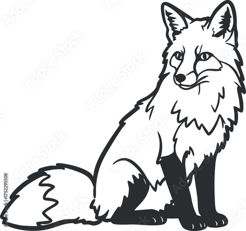 A stylized illustration of a sitting fox with a bushy tail and pointed ears.
