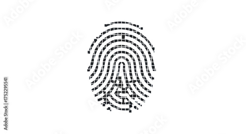A single black digital fingerprint composed of tiny squares creating a pixelated effect for identification.