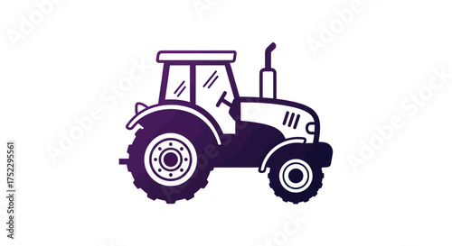 Purple and White Illustrated Tractor with Detailed Features.