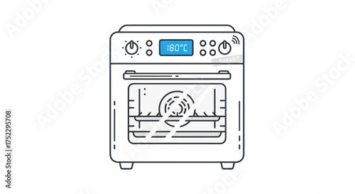 Modern countertop air fryer convection oven with a glass door and digital controls line art style.