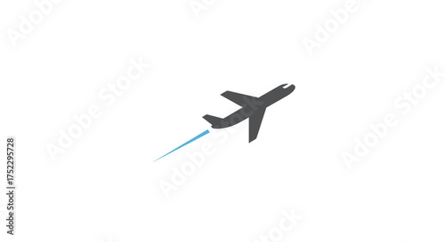 A dark grey silhouette of a military fighter jet flying upwards with a blue exhaust trail.