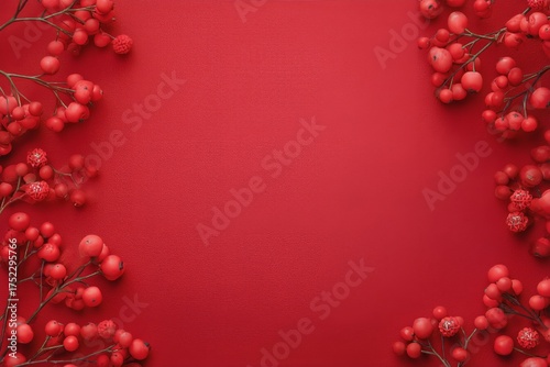 Red Berries and Branches Create a Vibrant Display on a Textured Background