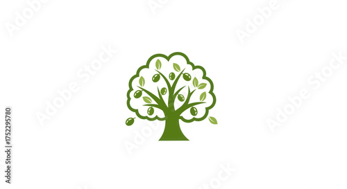Stylized Green Tree with Fruit and Leaves Icon.