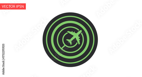 Green circular air traffic control radar screen with an airplane icon in the center.