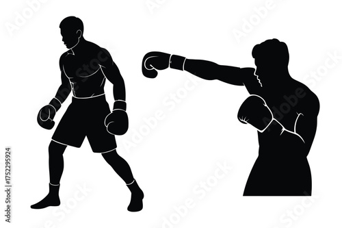 Boxer training and fighting icon collection for gym sport strength and athletic concept vector illustration design