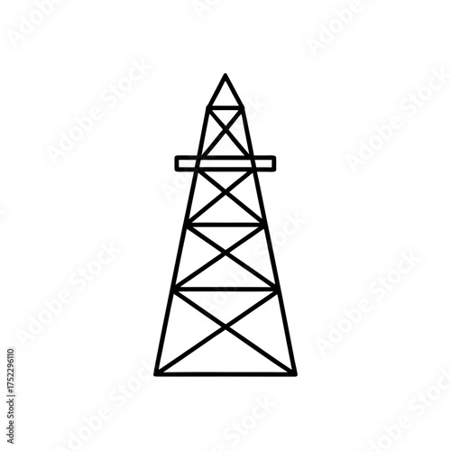 Oil derrick simple line drawing on transparent background