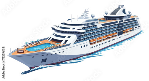 Large Luxury Cruise Ship with Swimming Pools and Decks.
