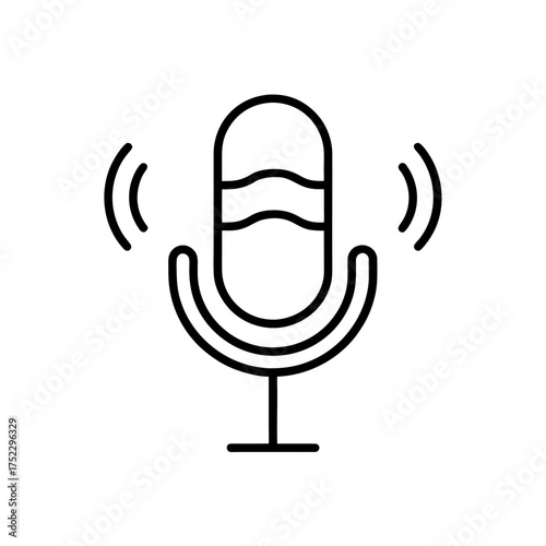 Outline style microphone icon on transparent background