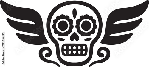 Sugar skull with wings vector illustration celebrating Día de Muertos with decorative style.