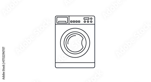 Front-loading washing machine outline with control panel and circular door.