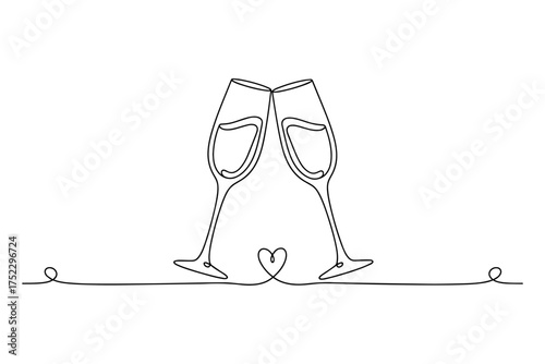 Line Drawing of Wildflowers,
glass of champagne,
Continuous Line Botanical Illustration of Simplicity and Serenity