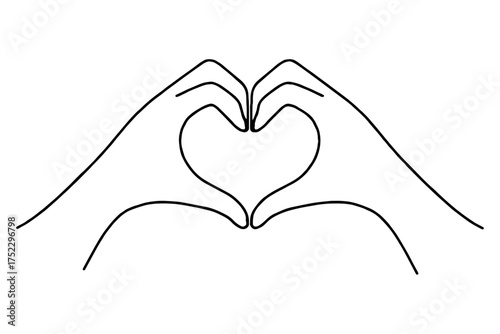 Continuous Line Drawing of Hands Forming Heart,
heart shape vector illustration,
Elegant Black Line Art on White