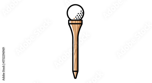 Golf ball resting on a wooden tee ready for a swing.