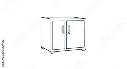 Simple Line Drawing of a Cabinet with Two Doors and Handles.