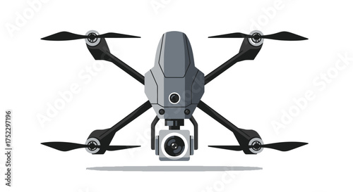 Gray Drone with Camera and Four Propellers Aerial Photography Technology.