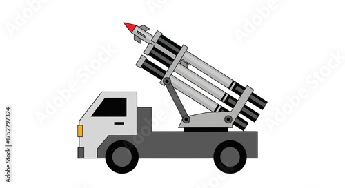 Military Truck with Multiple Missiles on a Launcher Flat Vector Illustration.