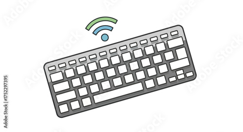 Illustrated wireless computer keyboard with a green and blue Wi-Fi signal symbol.