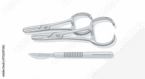 Surgical Instruments: Two Forceps and a Scalpel Medical Tools.
