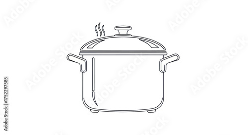 Simple line art illustration of a large cooking pot with a vented lid and steam rising.
