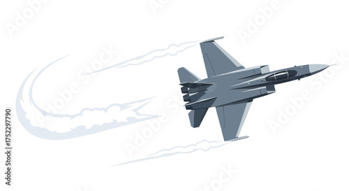 A modern gray military fighter jet performing a high-speed aerial maneuver with vapor trails.