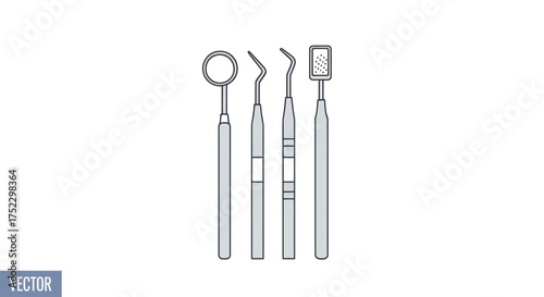 Set of Four Dental Examination Instruments with Handles.