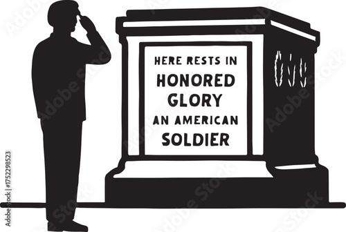 Tomb of the Unknown Soldier vector scene illustration honoring fallen heroes and military service.