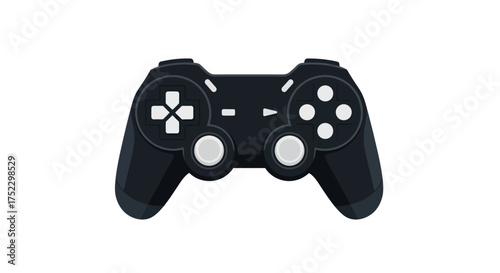A modern black video game controller with dual analog sticks a D-pad and action buttons.