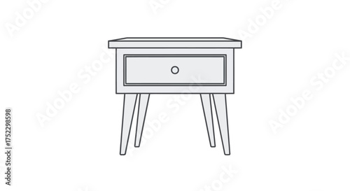 Simple Wooden Bedside Table with Single Drawer and Tapered Legs.