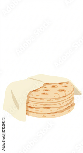 Flatbread wrapped in cloth on white background  