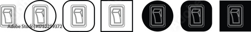 Black switch button icon set, electric toggle collection, power control symbol group, on off rocker outline and flat design, electrical switch vector pack in line style