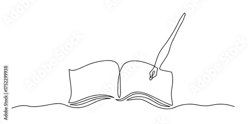 Wallpaper Mural Continuous Line Drawing of Hand Writing in Open Book Torontodigital.ca