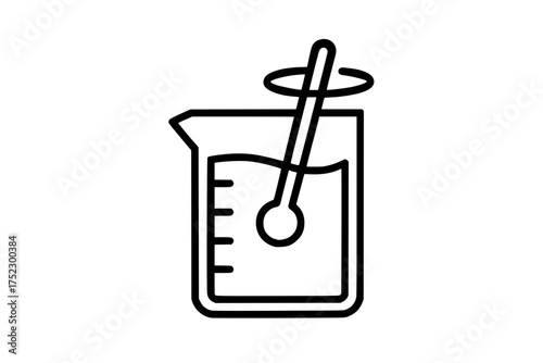 Laboratory beaker with liquid and stirring rod line icon
