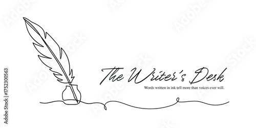 Wallpaper Mural Minimalist Quill in Ink Bottle with Flowing Line Banner Design Torontodigital.ca